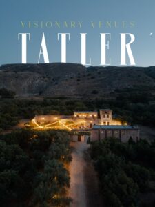 Metohi Istoria luxury wedding venue Crete aerial twilight view Tatler magazine feature